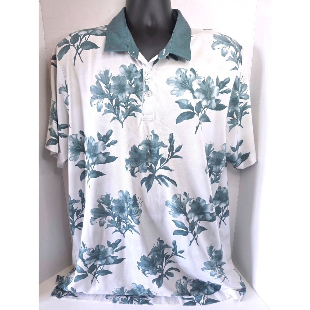 Travis Mathew Featherweight Magnolia Polo XXL Teal Floral Short Sleeve Golf Polo